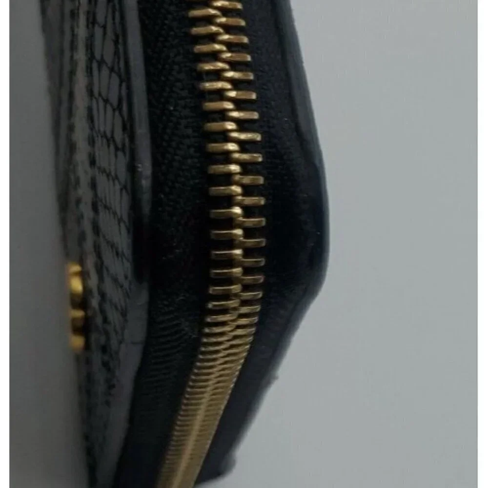 ERIC JAVITS Reptile Patchwork Leather Black Tan Zip Around Wallet